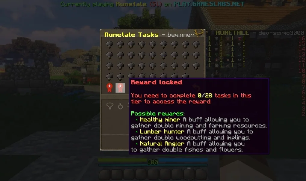 The task board, with a tier reward still locked