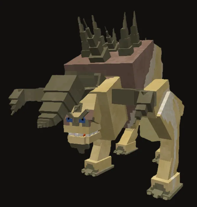 A horned graahk, caught in a pitfall